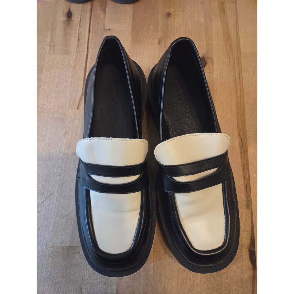NEW SVEGAN Black and White Vegan Leather Loafers